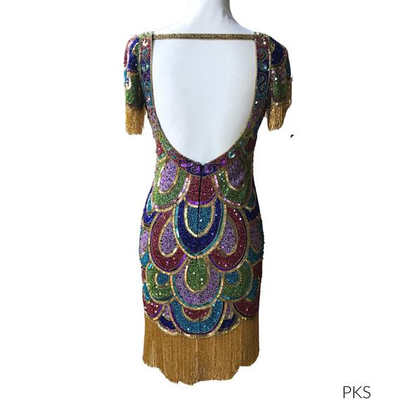 VTG Naeem Khan RIAZEE BOUTIQUE heavy beaded sequins mini sheath dress - Picture 2 of 8